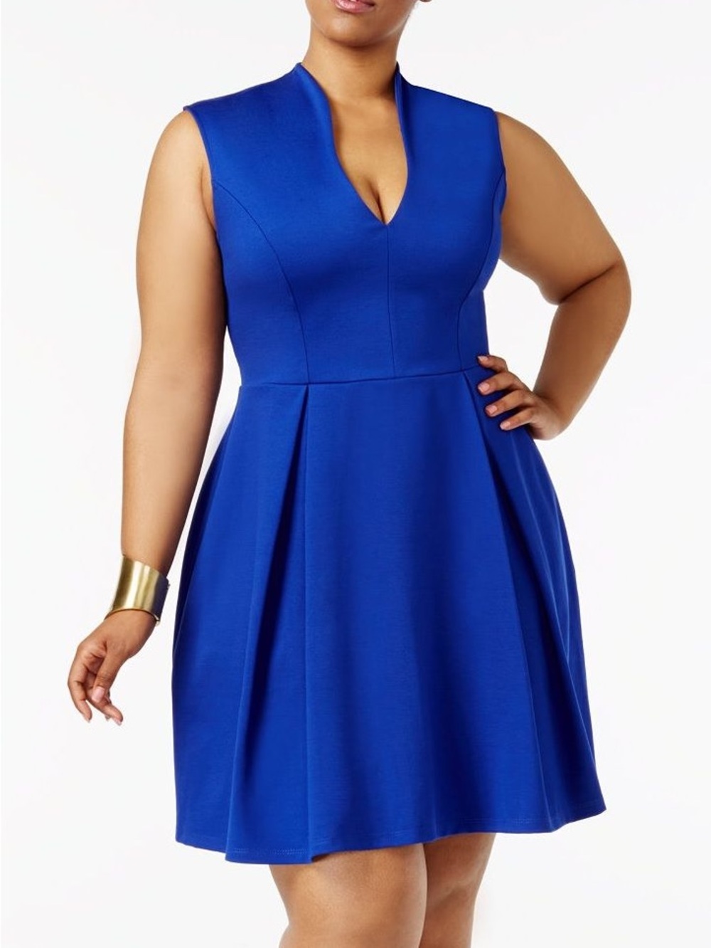 Soprano Royal Blue V-Neck Skater Dress